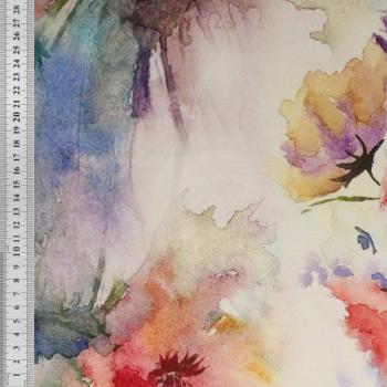 Preview: Viskose Popeline Batikblüten auf Ecru